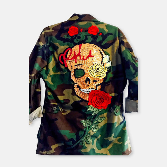 Gold Sequin Skull Head | 3d Roses Camo Jacket | KIC NYC