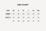 Size chart showing measurements for the ‘Be the Icon’ t-shirt.