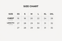 Size chart showing measurements for the ‘Be the Icon’ t-shirt.