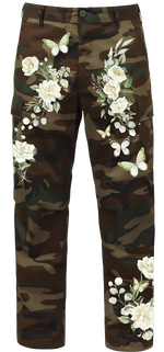 KIC NYC Floral Butterfly Embellished Camo Cargo Pants