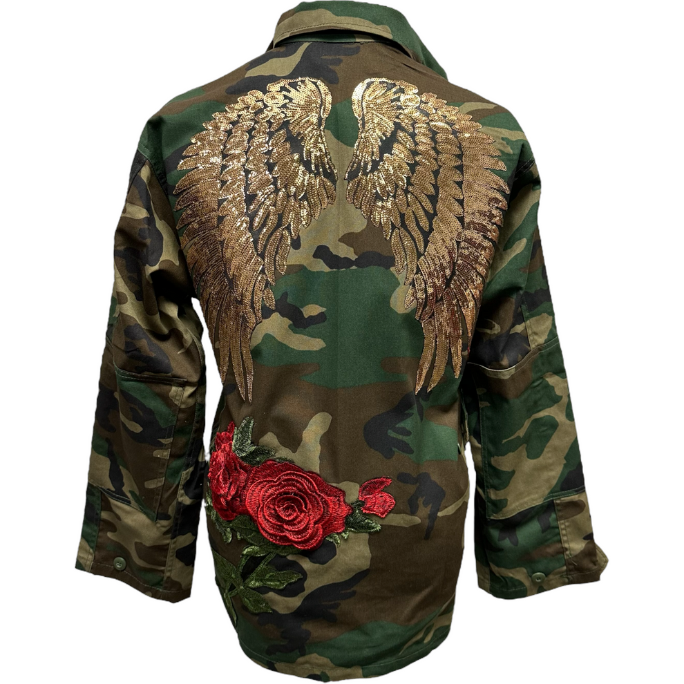 Sequins Wings with 3D Flowers Camo Jacket Fly – KIC NYC